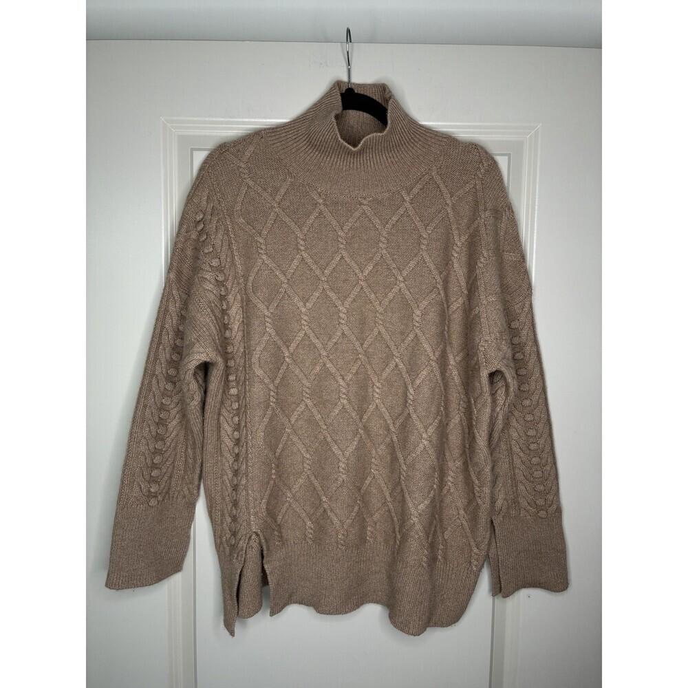 Chloe 100% Cashmere Diamond Cable Knit Turtleneck Sweater Beige Size 36 US Small
